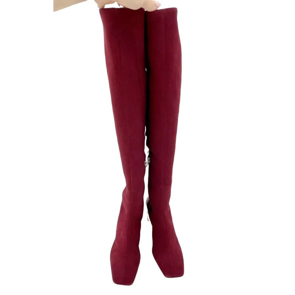 Schutz Donata Boots Red Burgundy Suede Leather Over the Knee 6.5 NEW $268